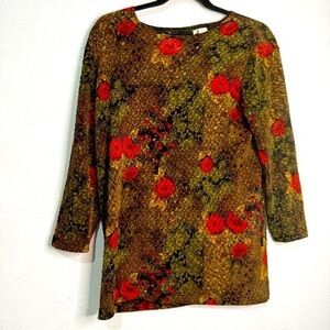 French Laundry Chic Textured Floral Long Sleeved Top, Sz S.